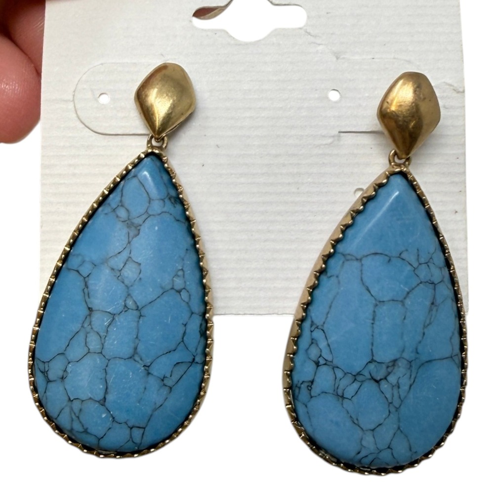Stella & Dot Drop Earrings Women Blue Faux Turquoise Teardrop Boho Pierced